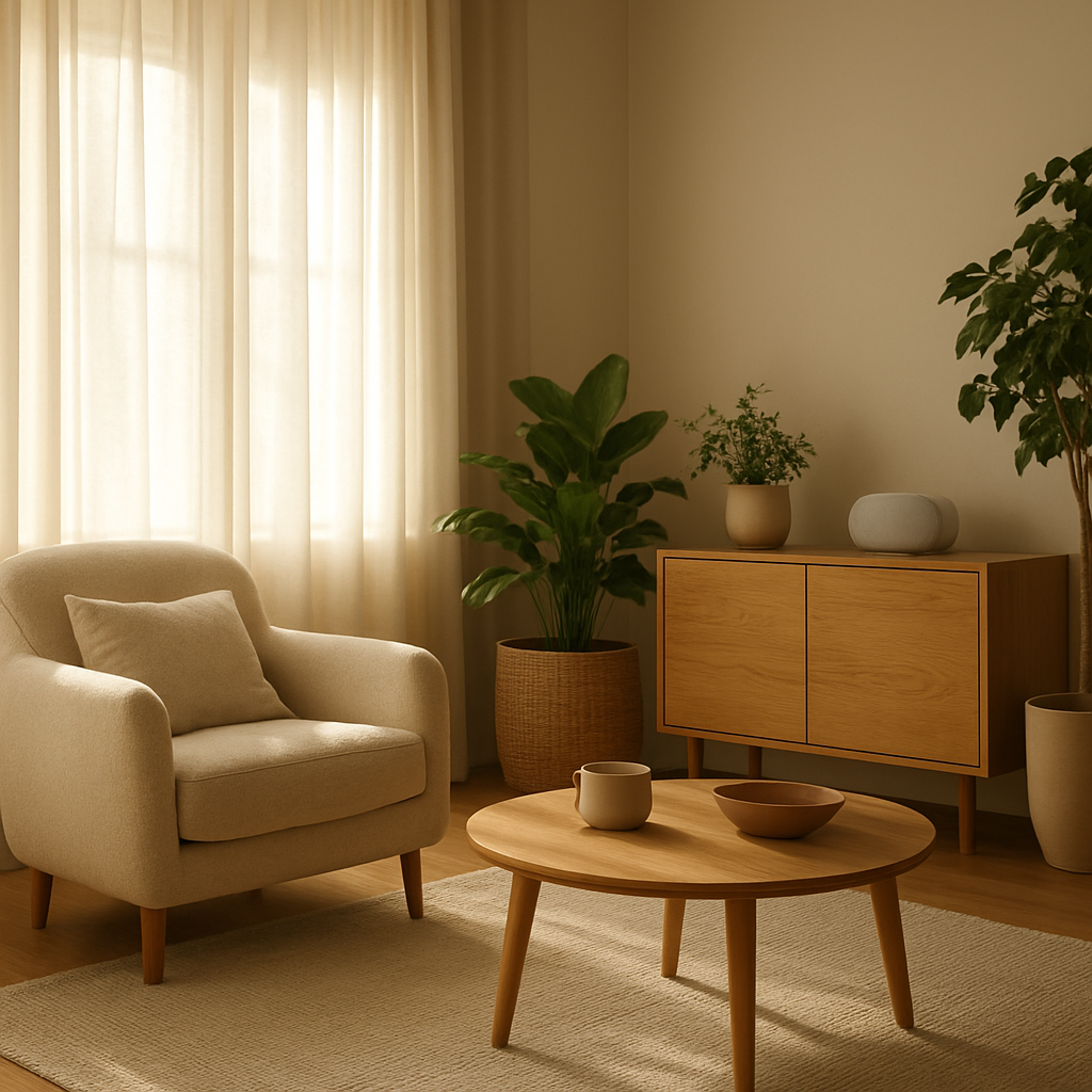 A calm, sunlit living room